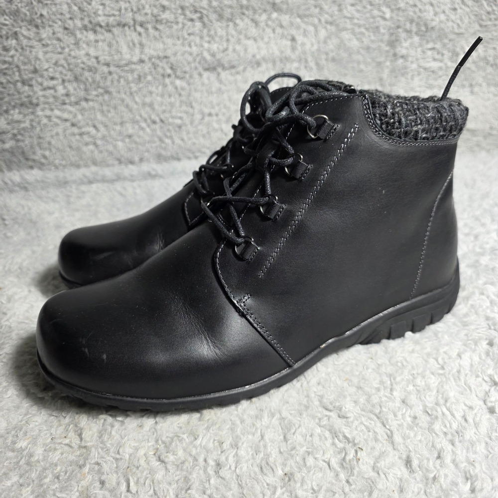 Propet Delaney Black Leather Ankle Boots Booties Womens 9.5 EEEE Extra Wide‎